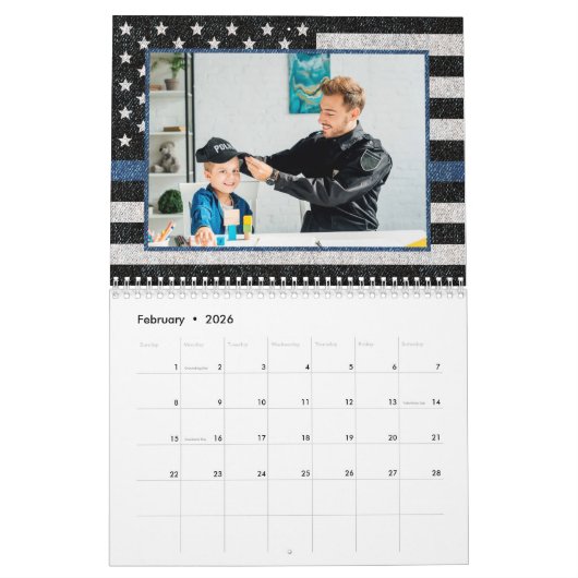 警察の細いブルーラインのフラグ家族の写真2023 カレンダー (2月 2026)
