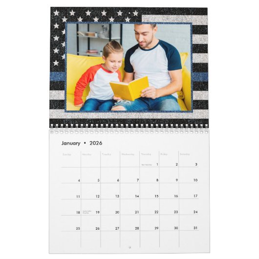警察の細いブルーラインのフラグ家族の写真2023 カレンダー (1月 2026)