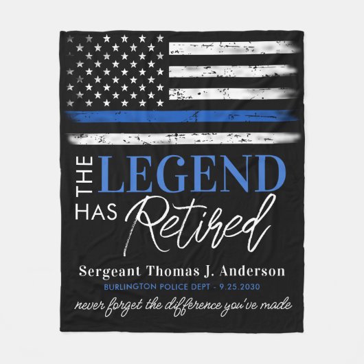 警察の細いブルーラインの伝説の除退職した去 フリースブランケット (正面)