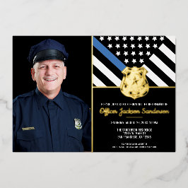 警察の細いブルーラインの写真の退職 箔招待状