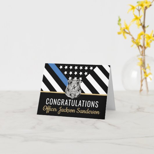 警察の細いブルーラインの退職祝い カード (黄色い花)