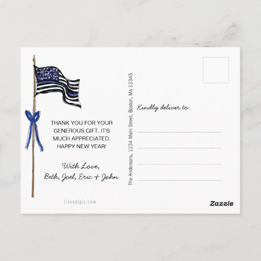 警察の細いブルーラインアメリカ国旗の感謝してい写真 ポストカード (裏面)