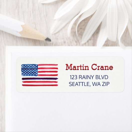 警察の細いブルーラインアメリカ国旗 ラベル (インサイチュ)