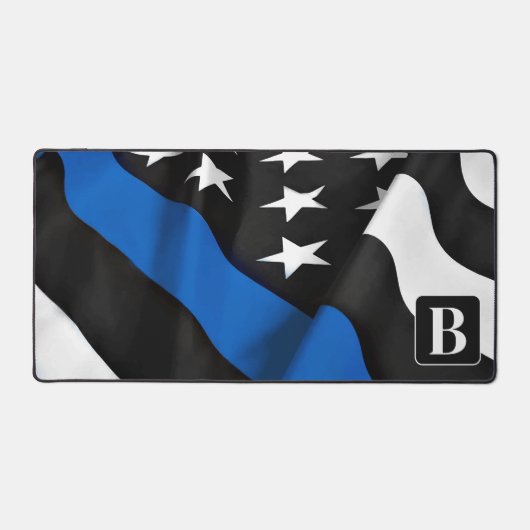 警察の細いブルーラインモノグラパーソナライズされたムモダン デスクマット (正面)
