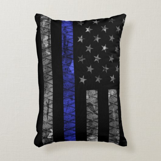 警察の細いブルーライン国旗 アクセントクッション (正面(垂直))