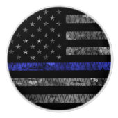 警察の細いブルーライン国旗 セラミックノブ (正面)