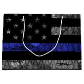 警察の細いブルーライン国旗 ラージペーパーバッグ (正面)
