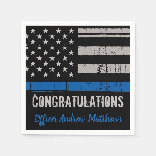 警察の細いブルーライン法執行卒業 スタンダードカクテルナプキン (正面)