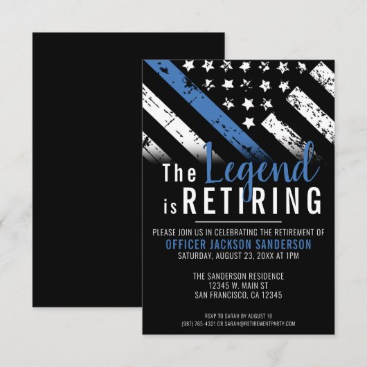 警察の細いブルーライン法執行退職 招待状 (正面/裏面)