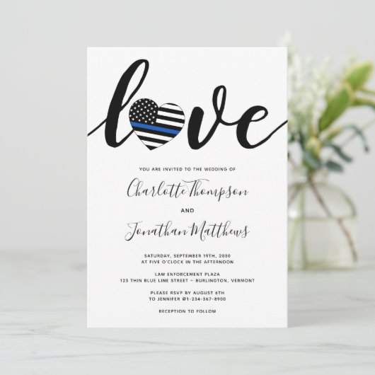 警察の細いブルーライン法執行部結婚 招待状 (スタンド正面)
