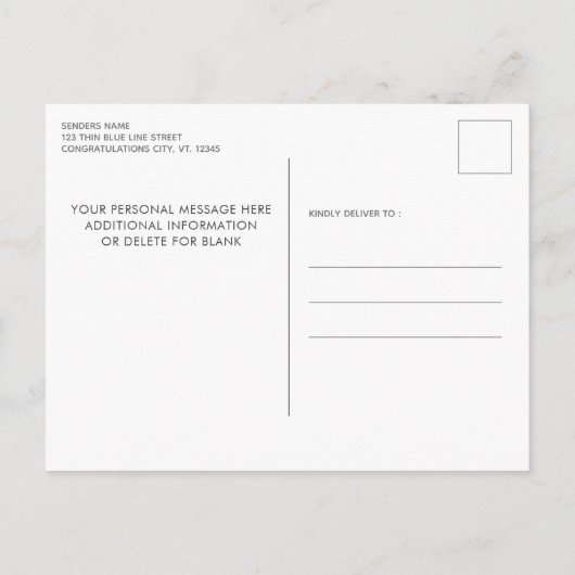 警察の細い青い線のフラグのモダン退職パーティー インビテーションポストカード (裏面)