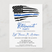 警察の細い青い線のフラグのモダン退職パーティー インビテーションポストカード (正面)