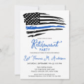 警察の細い青い線のフラグのモダン退職パーティー 招待状 (正面)