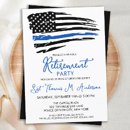 警察の細い青い線のフラグのモダン退職パーティー 招待状