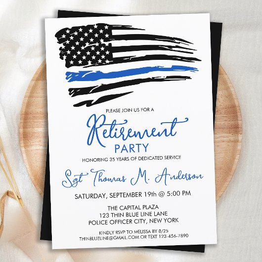 警察の細い青い線のフラグのモダン退職パーティー 招待状