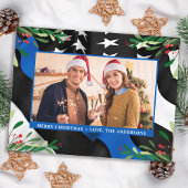 警察の細い青い線のフラグの写真カスタムクリスマス シーズンポストカード