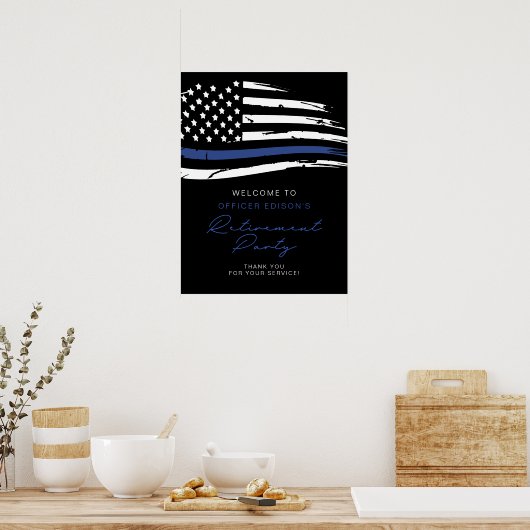 警察の細い青い線のフラグの退職へようこそ ポスター (キッチン)