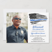 警察の細い青い線のフラグカスタム写真の退職 招待状 (正面)