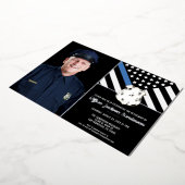 警察の細い青い線のフラグ写真の退職パーティー 箔招待状 (回転した状態)