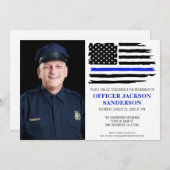警察の細い青い線のフラグ写真の退職 招待状 (正面/裏面)
