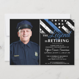 警察の細い青い線のフラグ退職写真 招待状