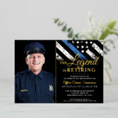 警察の細い青い線のフラグ退職写真 箔招待状 (立ち正面)