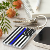 警察の細い青い線の国旗アメリカ統一された州 キーホルダー (正面右)