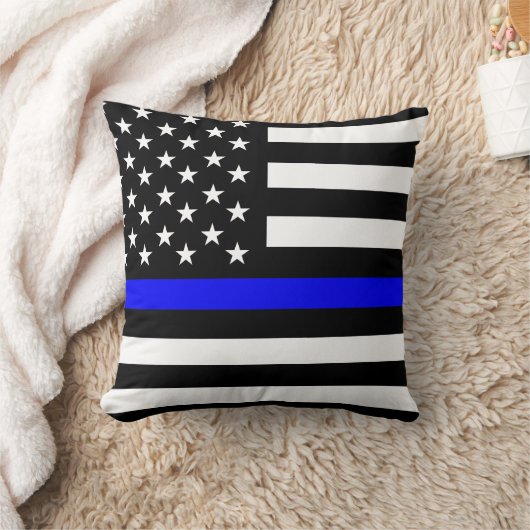 警察の細い青い線の国旗アメリカ統一された州 クッション (ブランケット)