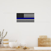 警察の細い青い線の国旗アメリカ統一された州 ポスター (キッチン)