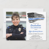 警察の細い青い線の旗カスタムの写真卒業 招待状 (正面)