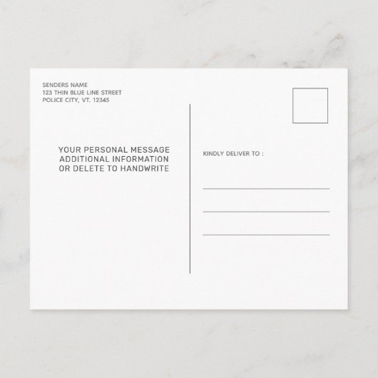警察の細い青い線の旗カスタムの写真卒業 案内ポストカード (裏面)