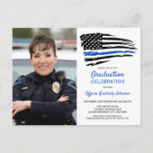 警察の細い青い線の旗カスタムの写真卒業 案内ポストカード (正面)