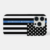 警察の薄い青いラインアメリカ国旗役員名 iPhoneケース (裏面横)