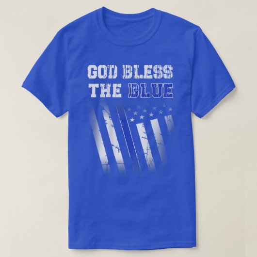 警察の薄い青いライン、神は青の印刷を祝福 Tシャツ (デザイン正面)