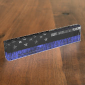 警察の薄い青い線の旗 デスクネームプレート (側面)
