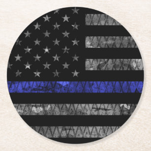 警察の薄い青い線の旗 ラウンドペーパーコースター