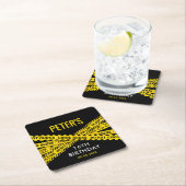 警察の誕生日と黄色の犯罪現場のテープ スクエアペーパーコースター (インサイチュ)