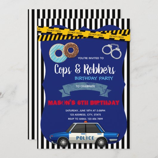 警察の誕生日のパーティーの招待 招待状 (正面/裏面)