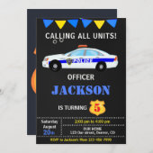 警察の誕生日の招待Boy officer bdayパーティー 招待状 (正面/裏面)