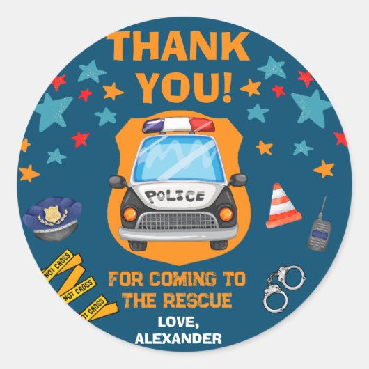 警察の誕生日パーティーのお願い ラウンドシール (正面)