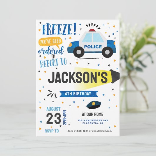 警察の誕生日パーティーの警官と強盗の警官 招待状 (スタンド正面)