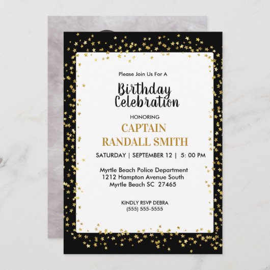 警察の誕生日パーティー ゴールドスターズの写真 招待状 (正面/裏面)