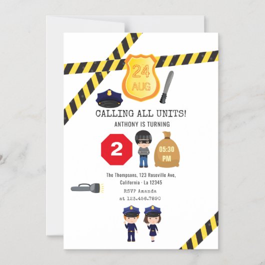 警察の誕生日パーティー マグネット招待状 (正面)