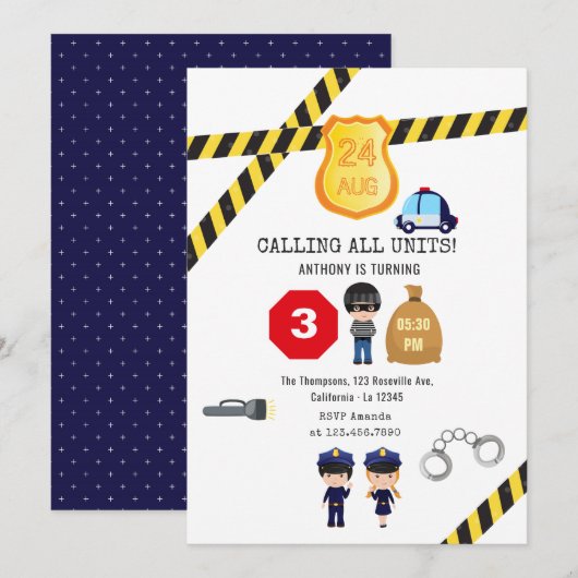 警察の誕生日パーティー 招待状 (正面/裏面)