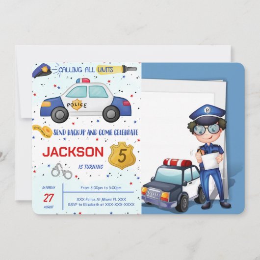 警察の誕生日写真招待状 招待状 (正面)