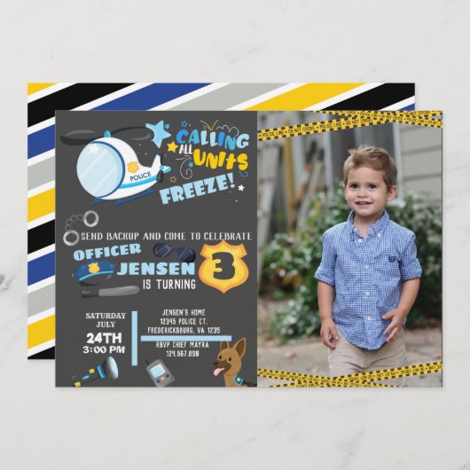 警察の誕生日招待状 招待状 (正面/裏面)