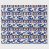 警察の車の警官サンタとクリスマスツリー ラッピングペーパー (フラット)