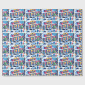 警察の車の警官サンタとクリスマスツリー ラッピングペーパー (フラット)