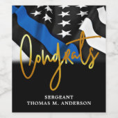 警察の退職おめでとう金ゴールド薄い青い線 ワインラベル (シングルラベル)