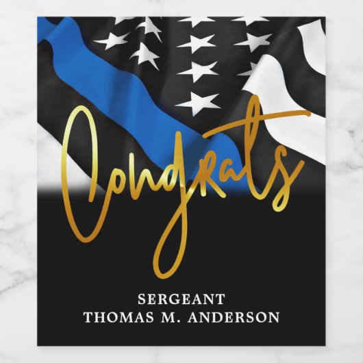 警察の退職おめでとう金ゴールド薄い青い線 ワインラベル (シングルラベル)